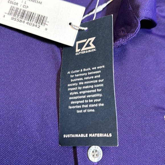 Washington Huskies Cutter & Buck Virtue Eco Pique Recycled Polo - Purple. Size L - Picture 5 of 12